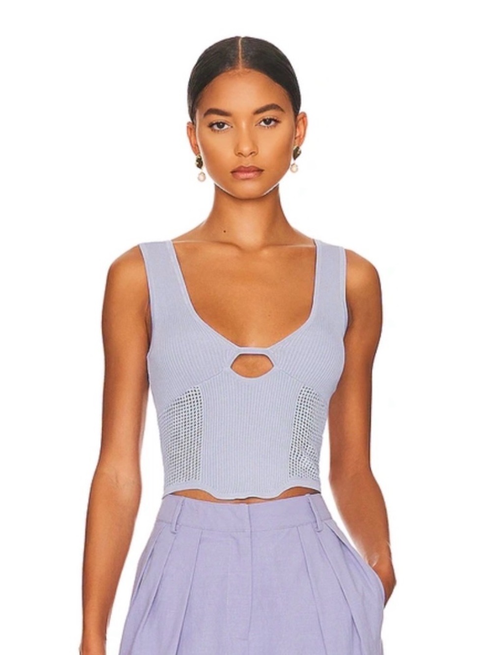 Sovere Lilac Ribbed Cutout Crop Tank Top - Women